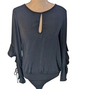 EXPRESS Black Keyhole Flutter‎ Sleeve Whimsygoth Bodysuit Chic Womens Small